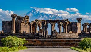 Ruins,of,the,zvartnos,temple,in,yerevan,,armenia,,with,mt