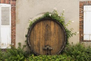Part,of,champagne,barrel,with,two,window,shutters,in,the
